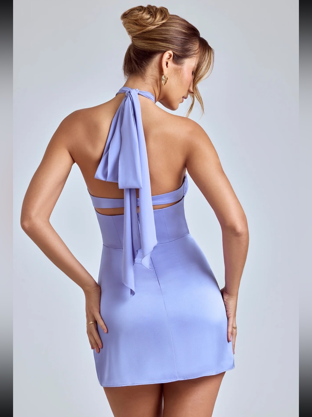 NWT 💜 Cross-Neck A-Line Mini Dress in Blue Lavender - Picture 2 of 8